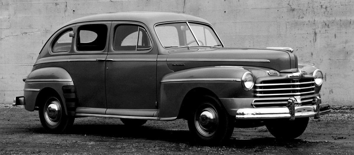 This archival image documents the 1946 Monarch Sedan closeup on road AR-2007-5 and is preserved in the Ford Heritage Vault as part of Ford Motor Company's historic photographic archive. Free for personal, non-commercial use. Ford Heritage Vault re...