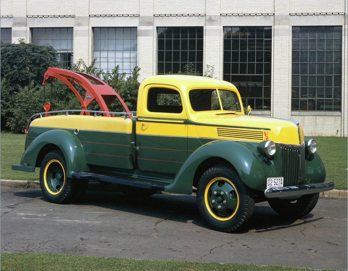 This archival image documents the 1941 Ford tow truck and is preserved in the Ford Heritage Vault as part of Ford Motor Company's historic photographic archive. Free for personal, non-commercial use. Ford Heritage Vault reference AR-2008-8.1.4.873.