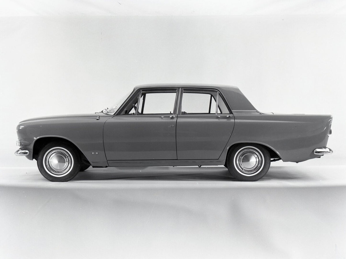 This archival image documents the 1965 Ford Zephyr 6 Mark III side view in studio and is preserved in the Ford Heritage Vault as part of Ford Motor Company's historic photographic archive. Free for personal, non-commercial use. Ford Heritage Vault...