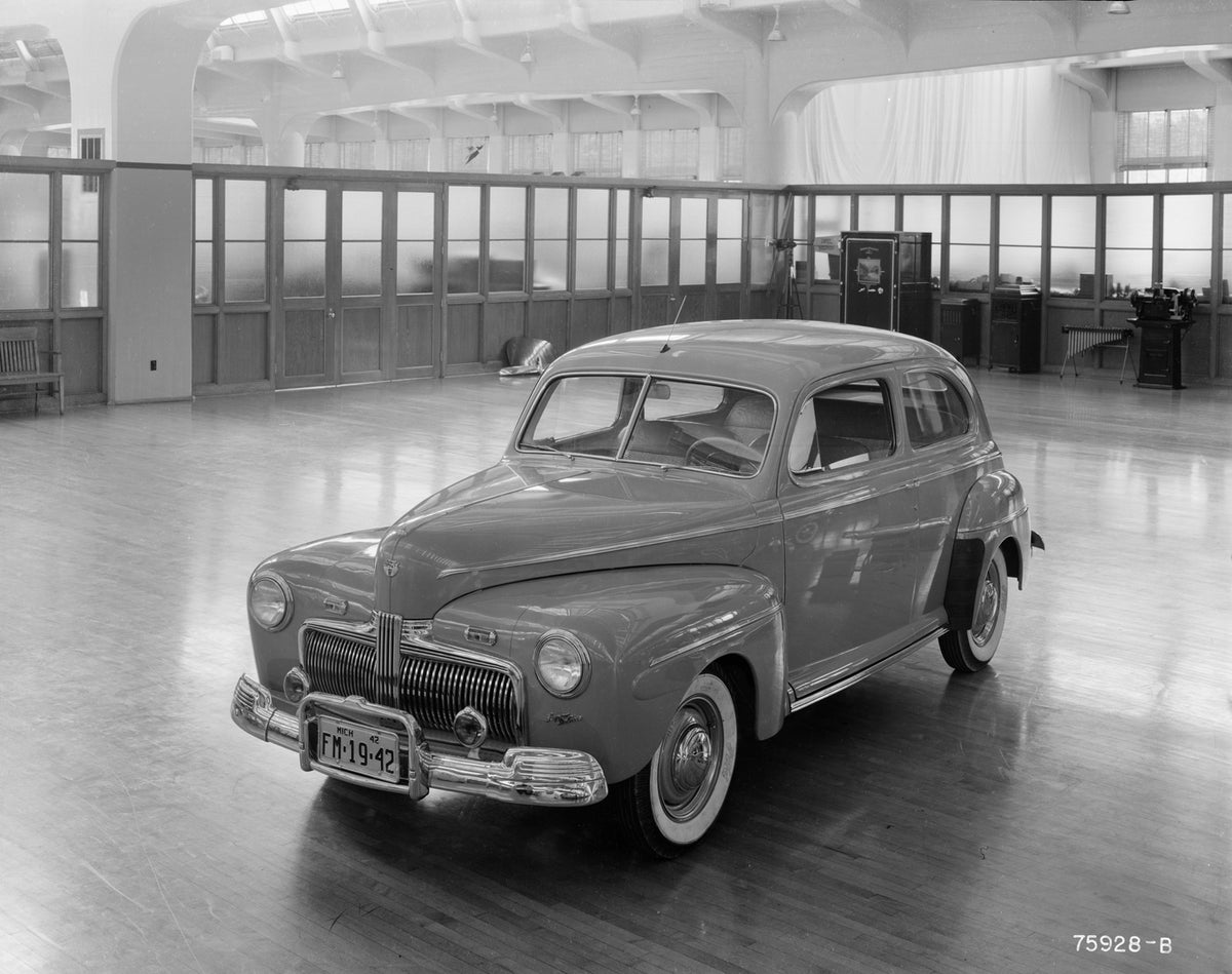 This archival image documents the 1942 Ford Super DeLuxe inside Ford Engineering Laboratory and is preserved in the Ford Heritage Vault as part of Ford Motor Company's historic photographic archive. Free for personal, non-commercial use. Ford Heri...