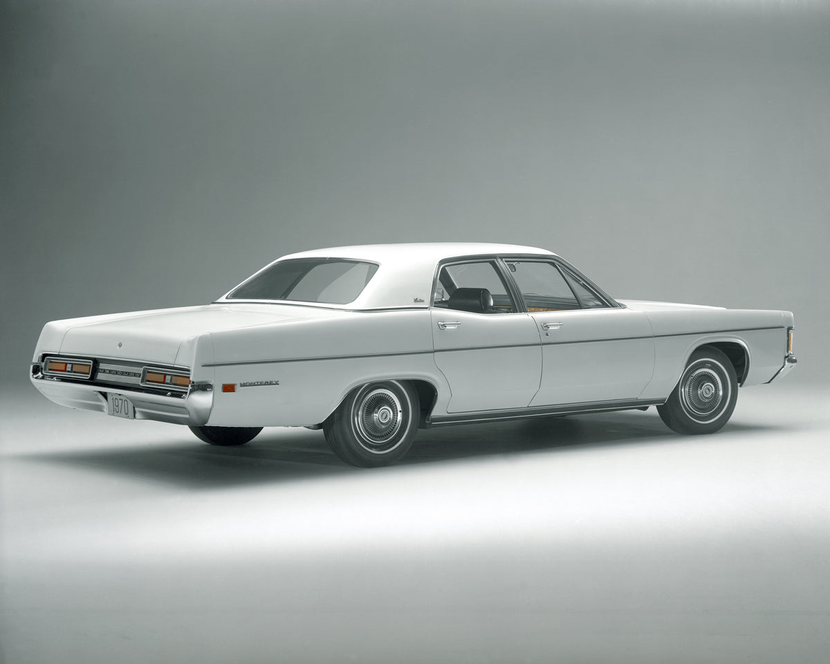 This archival image documents the 1970 Mercury Monterey four-door Rear Angle and is preserved in the Ford Heritage Vault as part of Ford Motor Company's historic photographic archive. Free for personal, non-commercial use. Ford Heritage Vault refe...