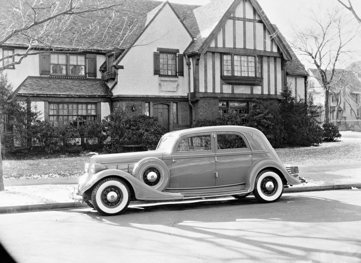 This archival image documents the 1935 Lincoln Willoughby Sport Sedan and is preserved in the Ford Heritage Vault as part of Ford Motor Company's historic photographic archive. Free for personal, non-commercial use. Ford Heritage Vault reference A...