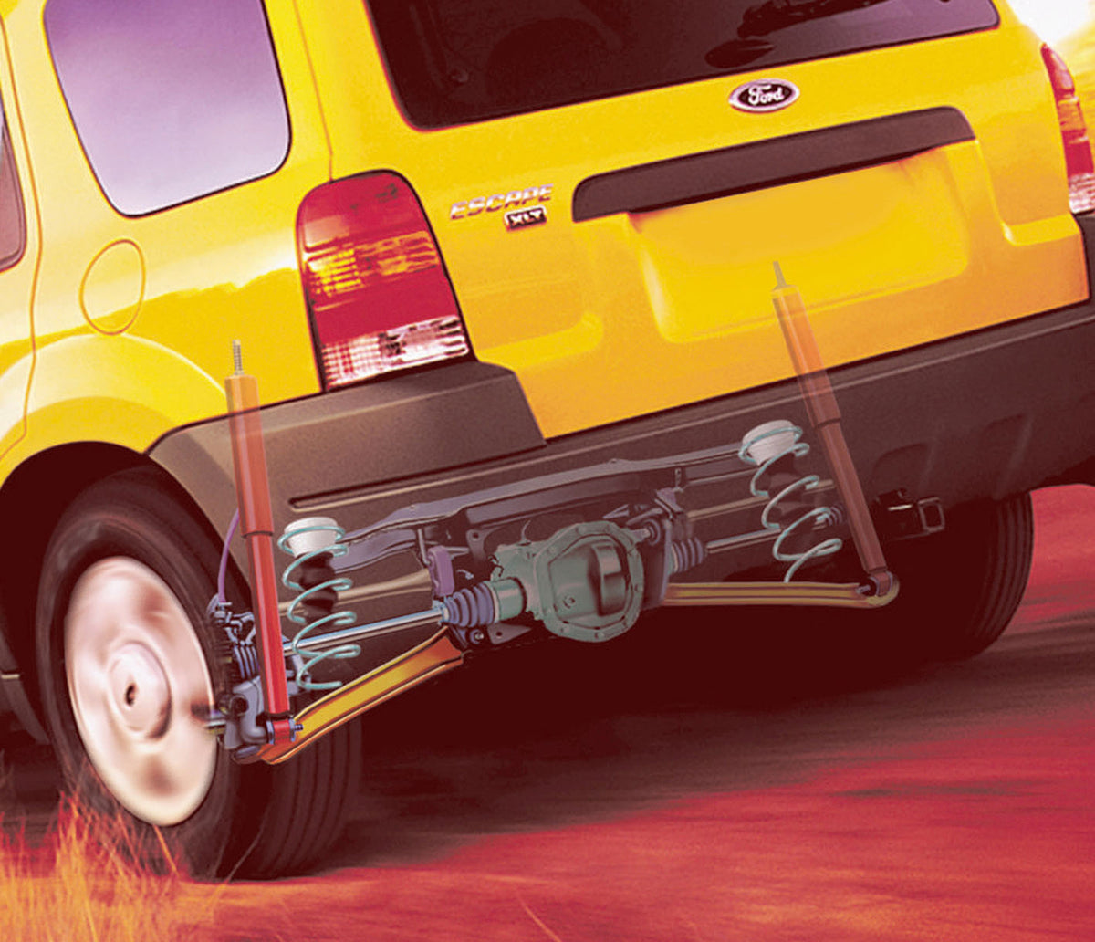 This archival image documents the 2003 Ford Escape rear closeup action shot showing shock absorbers MS2665 and is preserved in the Ford Heritage Vault as part of Ford Motor Company's historic photographic archive. Free for personal, non-commercial...