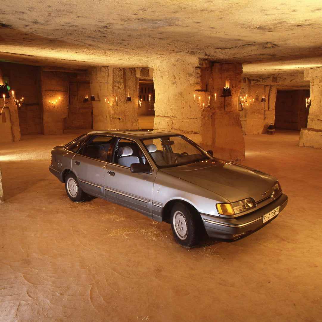 This archival image documents the 1985 Ford Scorpio Mark I in underground building in Bordeaux and is preserved in the Ford Heritage Vault as part of Ford Motor Company's historic photographic archive. Free for personal, non-commercial use. Ford H...