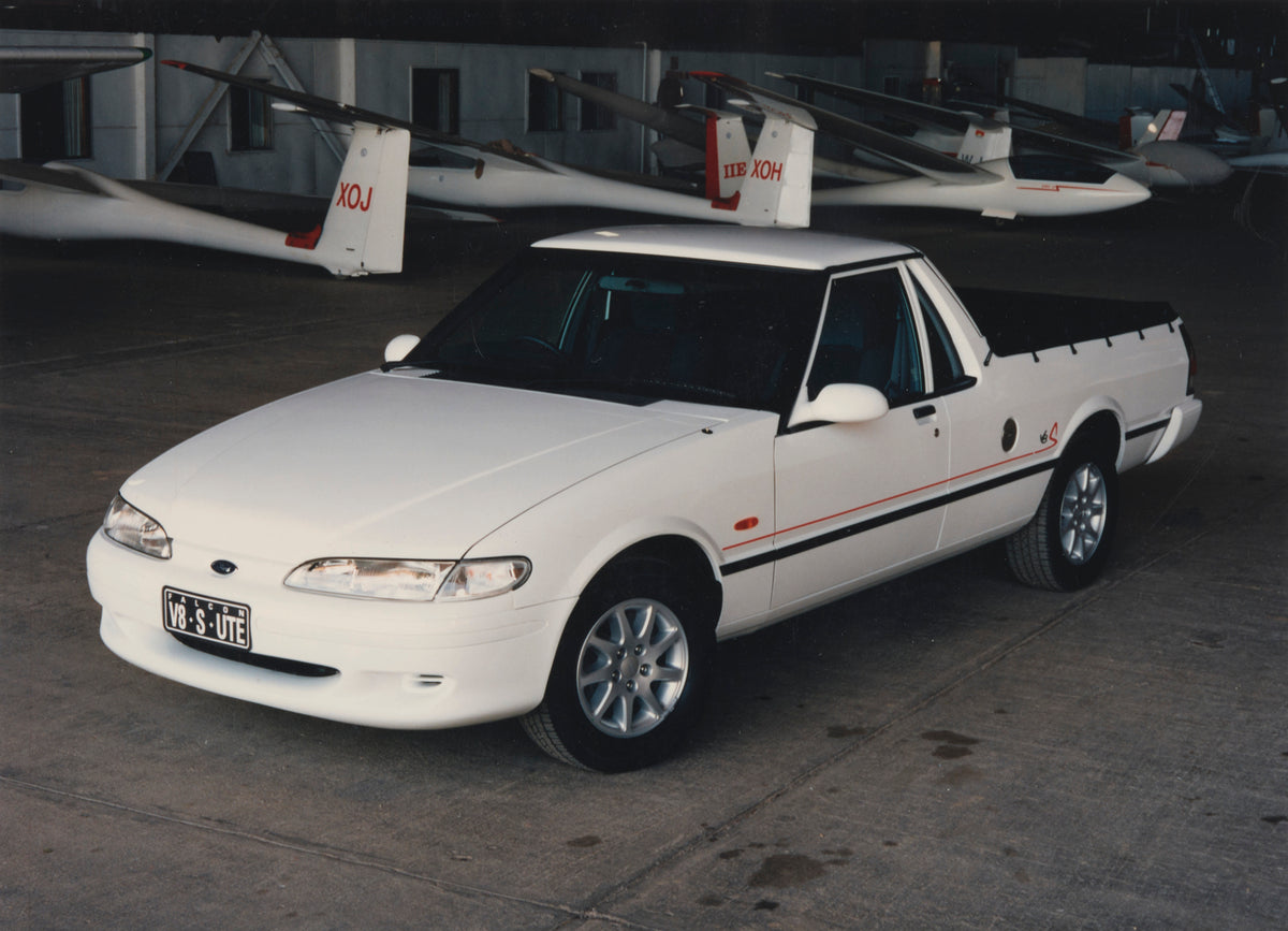This archival image documents the 1997 Ford XH Falcon S Utility Passenger Side Front End View in Hanger FAP-2011-3 and is preserved in the Ford Heritage Vault as part of Ford Motor Company's historic photographic archive. Free for personal, non-co...