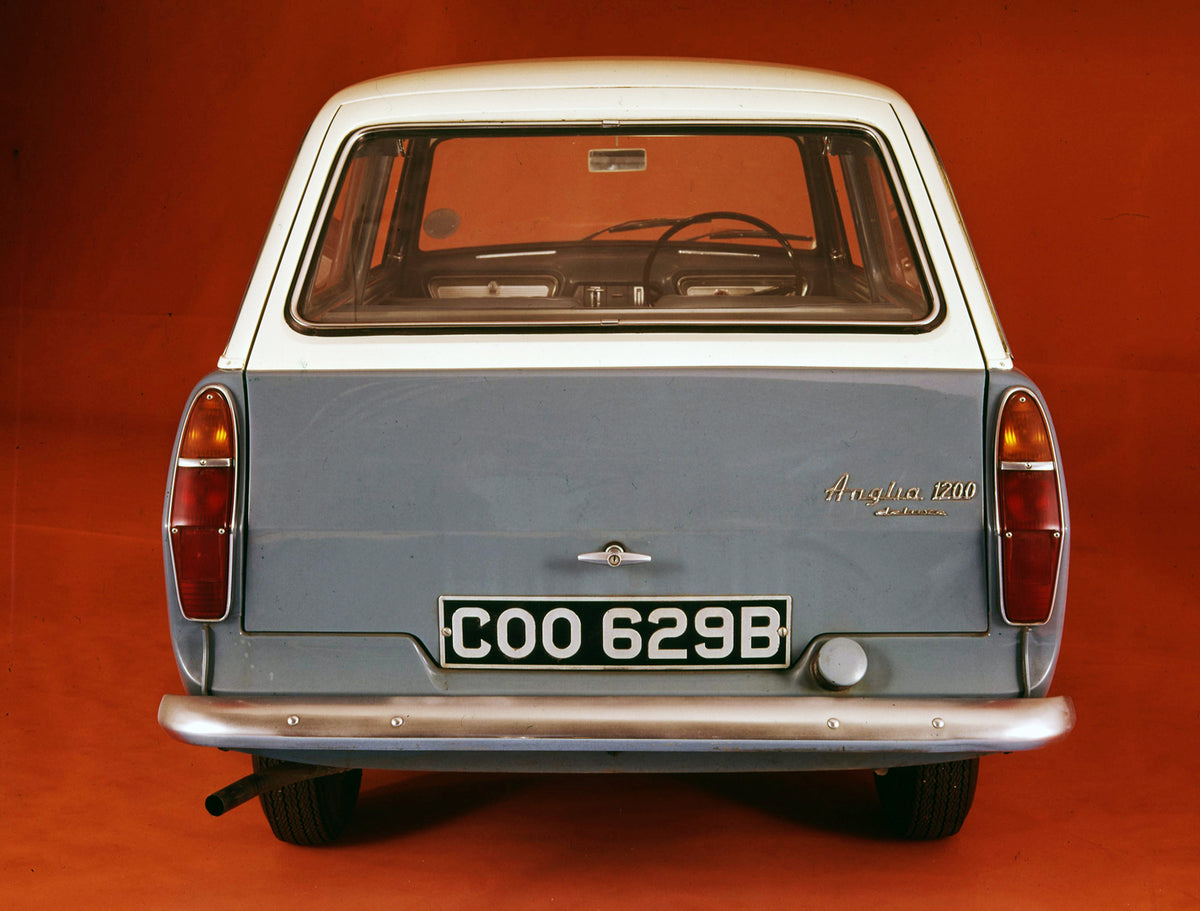 This archival image documents the 1965 Ford Anglia 1200 Estate Car rear view in studio and is preserved in the Ford Heritage Vault as part of Ford Motor Company's historic photographic archive. Free for personal, non-commercial use. Ford Heritage ...
