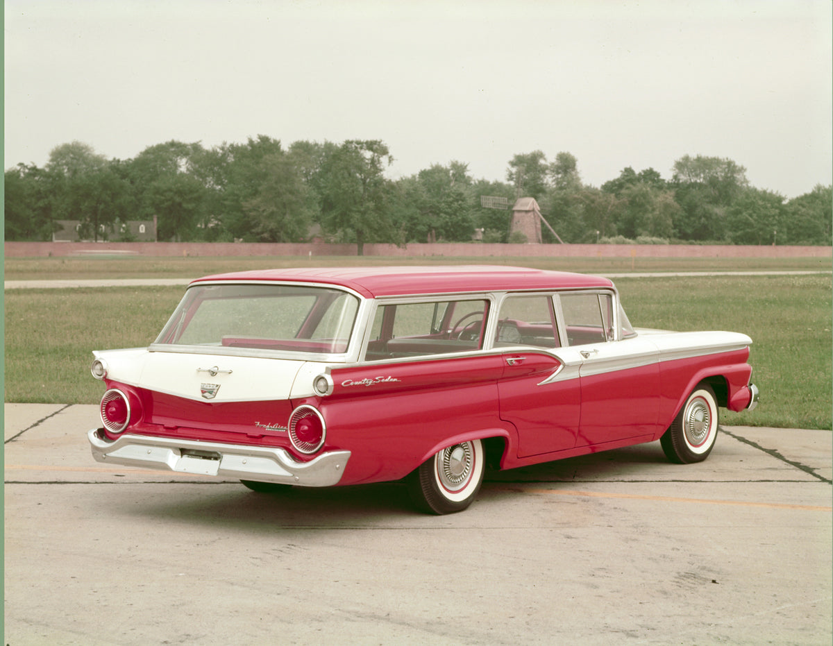 This archival image documents the 1959 Ford Country Sedan station wagon and is preserved in the Ford Heritage Vault as part of Ford Motor Company's historic photographic archive. Free for personal, non-commercial use. Ford Heritage Vault reference...
