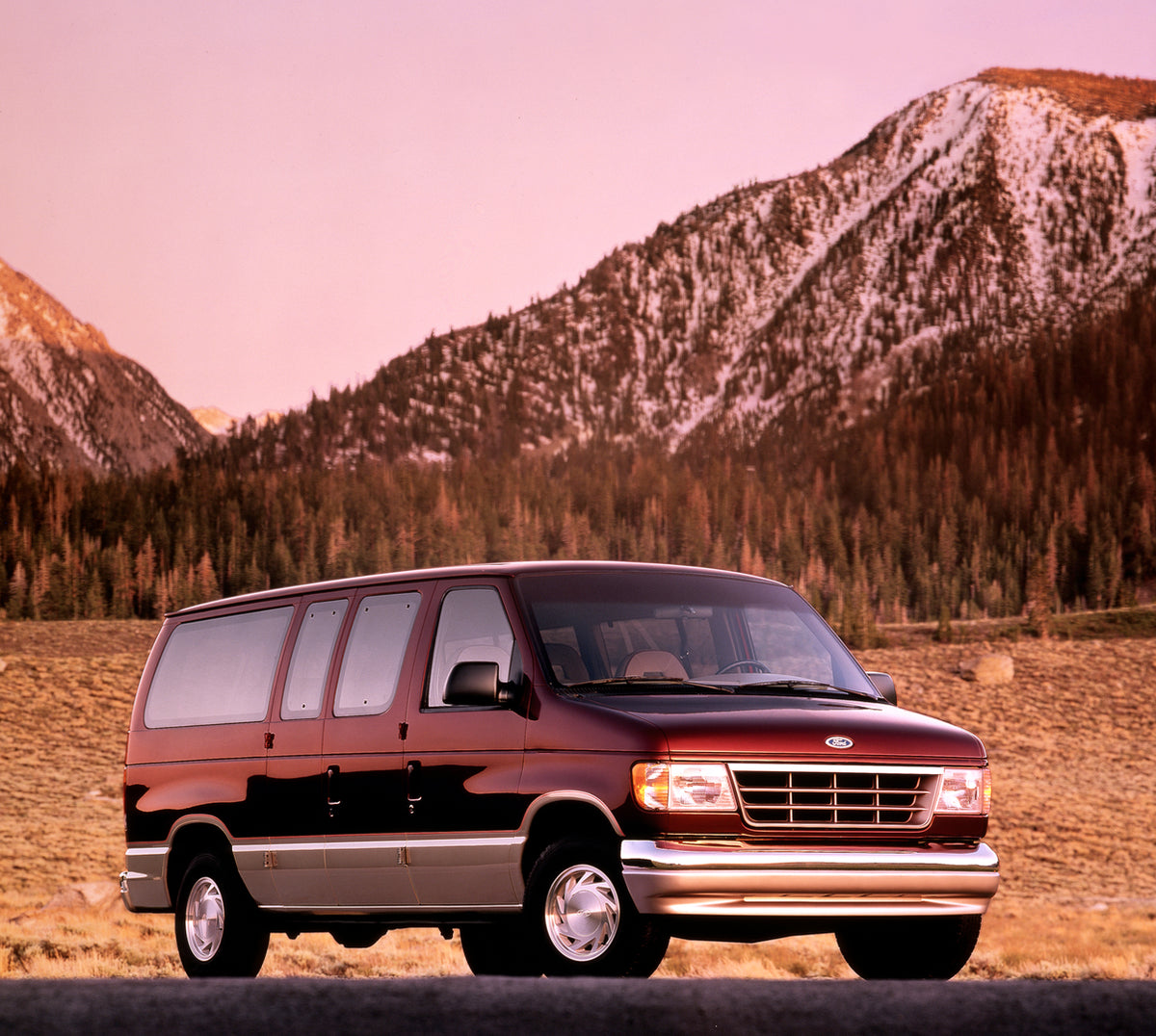 This archival image documents the 1995 Ford Club Wagon Chateau and is preserved in the Ford Heritage Vault as part of Ford Motor Company's historic photographic archive. Free for personal, non-commercial use. Ford Heritage Vault reference AR-2008-...