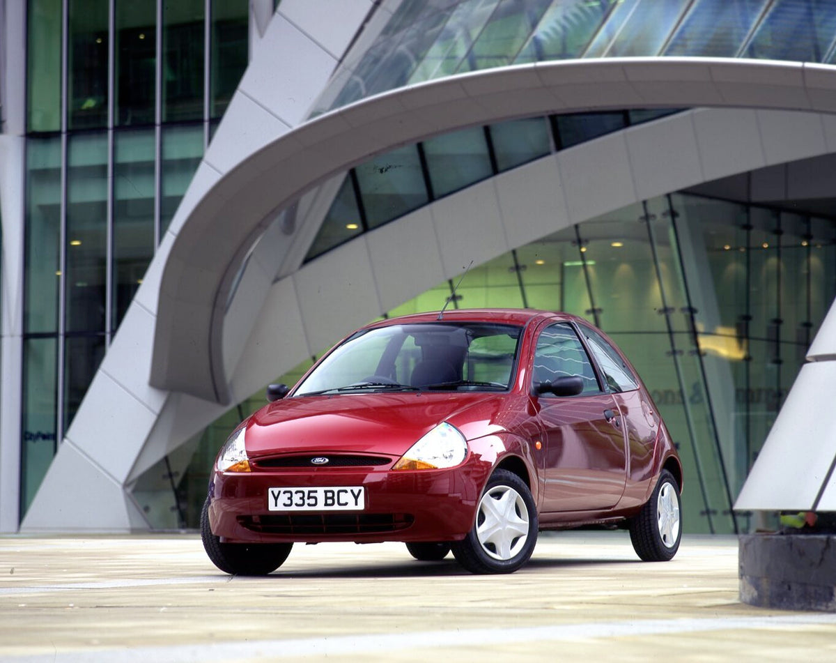 This archival image documents the 2001 Ford Ka Mark I in front of scenic glass building and is preserved in the Ford Heritage Vault as part of Ford Motor Company's historic photographic archive. Free for personal, non-commercial use. Ford Heritage...