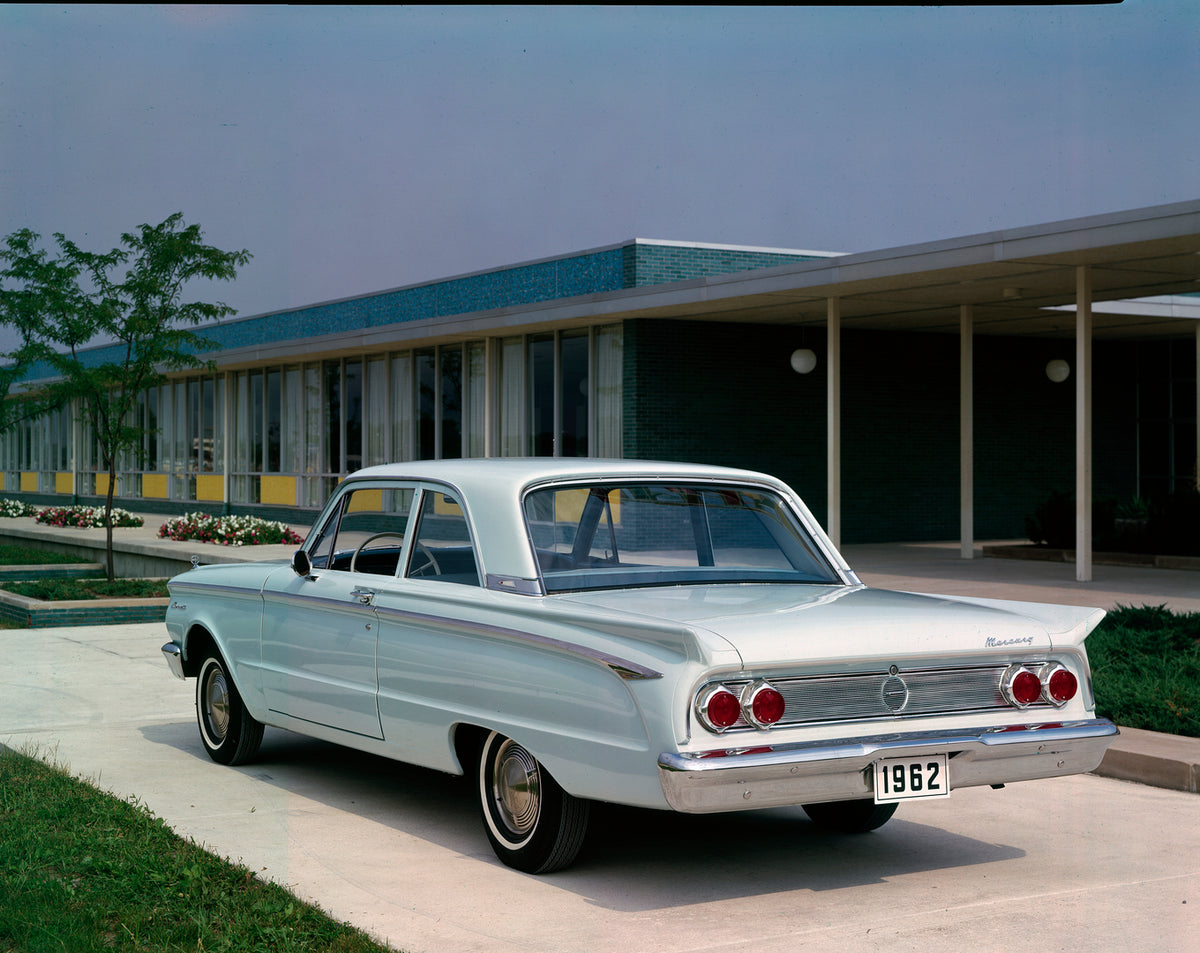 This archival image documents the 1962 Mercury Comet two- door sedan Motel and is preserved in the Ford Heritage Vault as part of Ford Motor Company's historic photographic archive. Free for personal, non-commercial use. Ford Heritage Vault refere...