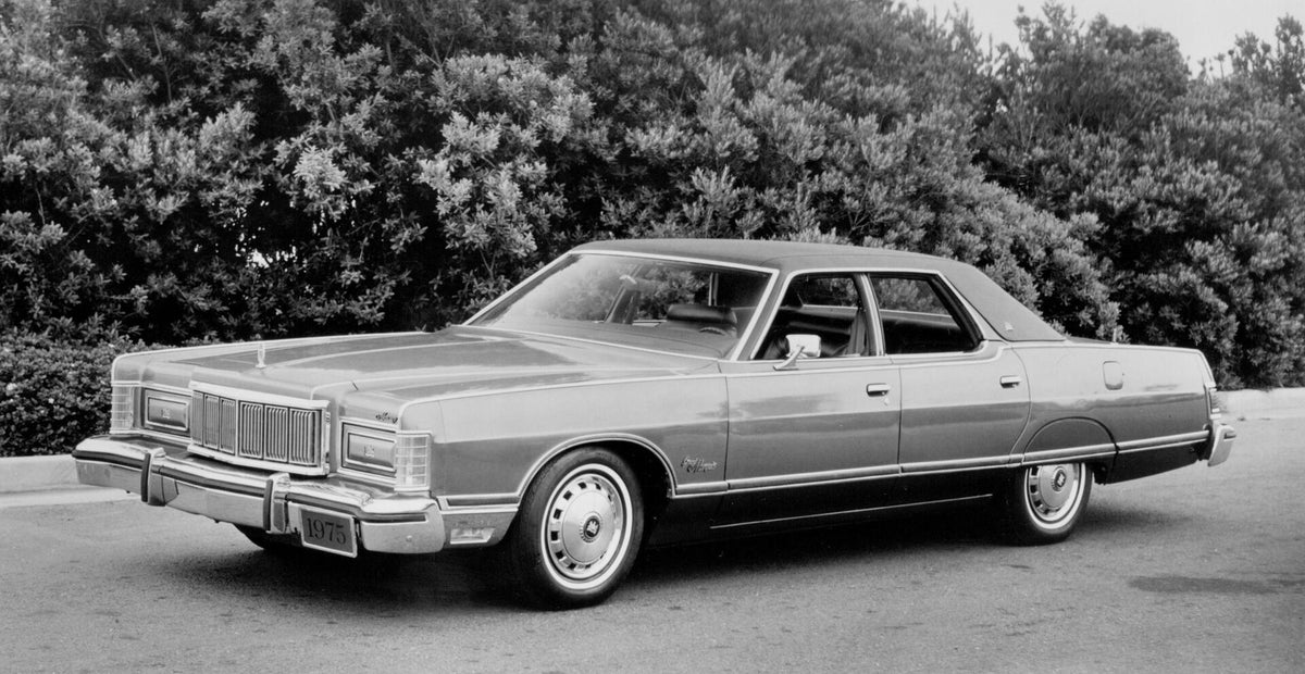 This archival image documents the 1975 Mercury Grand Marquis side view in front of bushes AR-2002-213709 and is preserved in the Ford Heritage Vault as part of Ford Motor Company's historic photographic archive. Free for personal, non-commercial u...