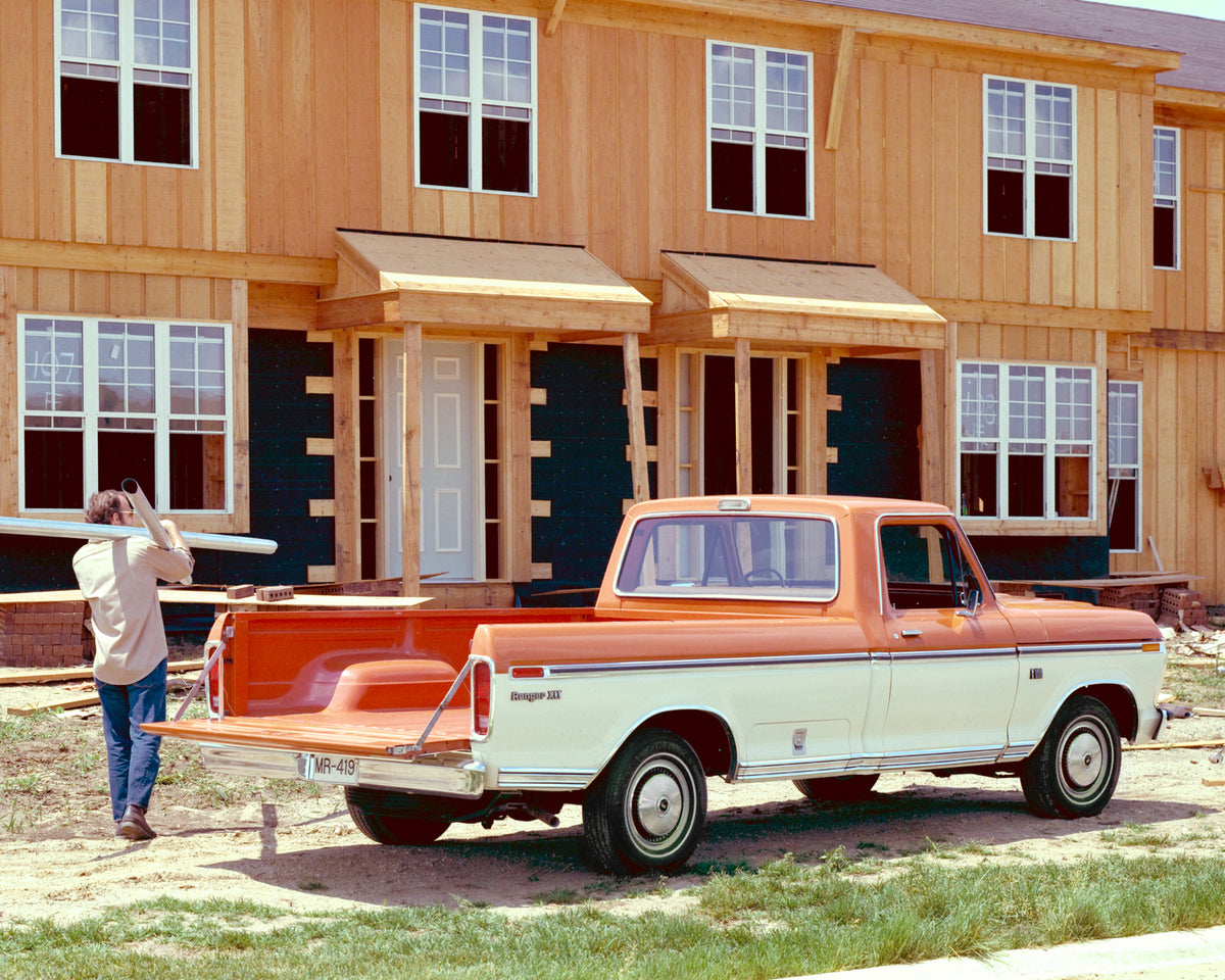 This archival image documents the 1974 Ford F-100 Ranger XLT pickup truck and is preserved in the Ford Heritage Vault as part of Ford Motor Company's historic photographic archive. Free for personal, non-commercial use. Ford Heritage Vault referen...