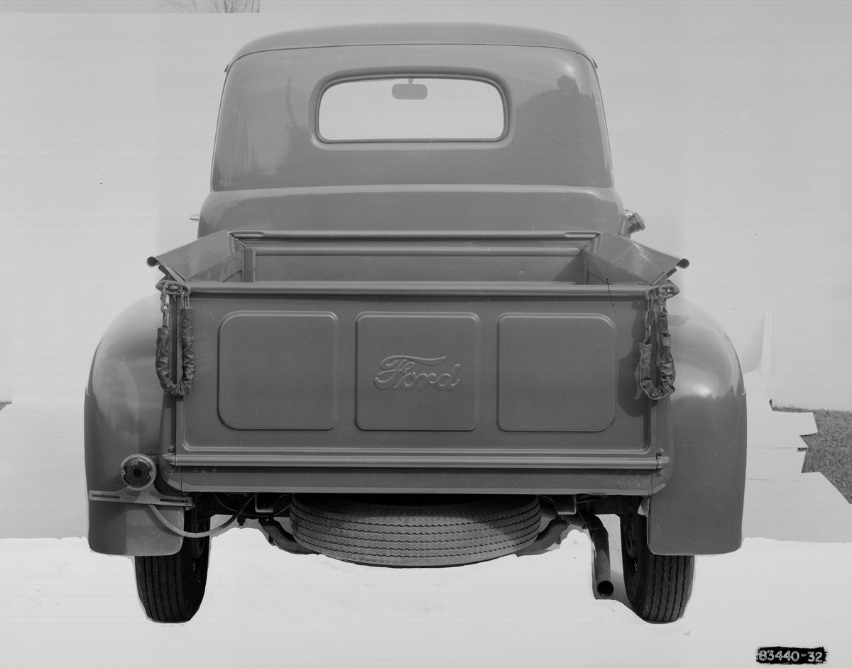 This archival image documents the 1948 Ford F-1 pickup truck rear end and is preserved in the Ford Heritage Vault as part of Ford Motor Company's historic photographic archive. Free for personal, non-commercial use. Ford Heritage Vault reference A...