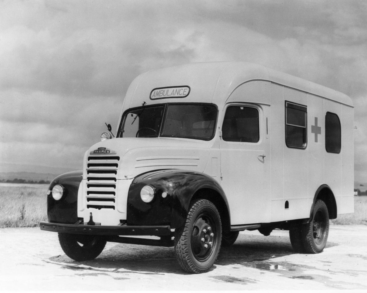 This archival image documents the 1954 Ford Thames ET6 ambulance and is preserved in the Ford Heritage Vault as part of Ford Motor Company's historic photographic archive. Free for personal, non-commercial use. Ford Heritage Vault reference AR-200...