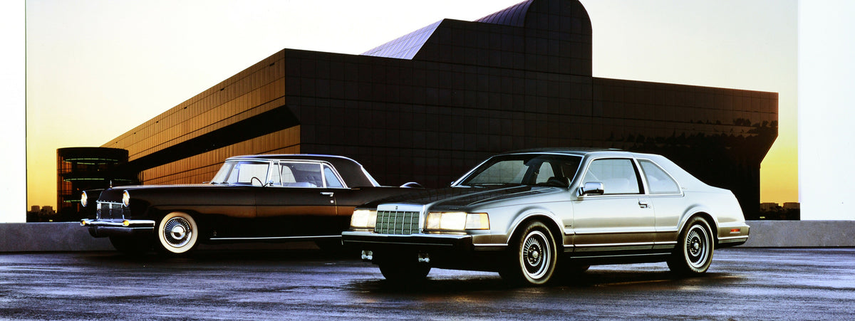 This archival image documents the 1988 Lincoln Continental Mark VII and 1956 Lincoln Continental Mark II and is preserved in the Ford Heritage Vault as part of Ford Motor Company's historic photographic archive. Free for personal, non-commercial u...