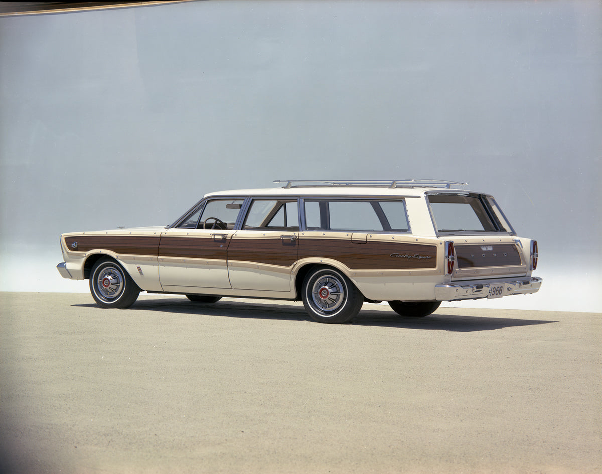 This archival image documents the 1966 Ford Country Squire station wagon and is preserved in the Ford Heritage Vault as part of Ford Motor Company's historic photographic archive. Free for personal, non-commercial use. Ford Heritage Vault referenc...
