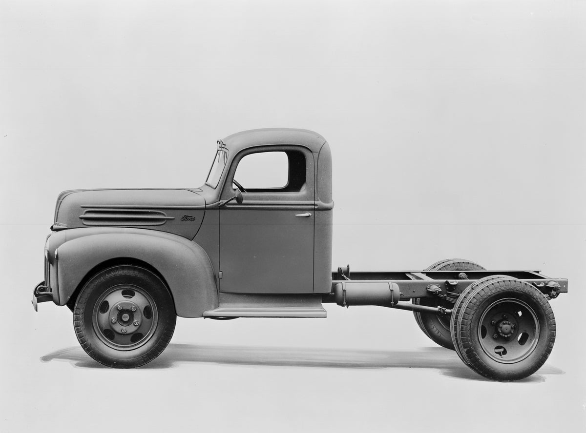 This archival image documents the 1942 Ford highway tractor truck cab without bed and is preserved in the Ford Heritage Vault as part of Ford Motor Company's historic photographic archive. Free for personal, non-commercial use. Ford Heritage Vault...