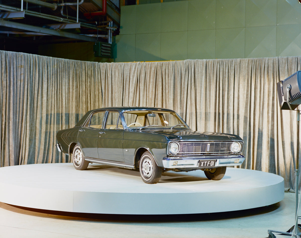 This archival image documents the 1968 Ford XT Falcon Sedan 3/4 Front View of Prototype at Research Center FAP 2011-3 and is preserved in the Ford Heritage Vault as part of Ford Motor Company's historic photographic archive. Free for personal, non...