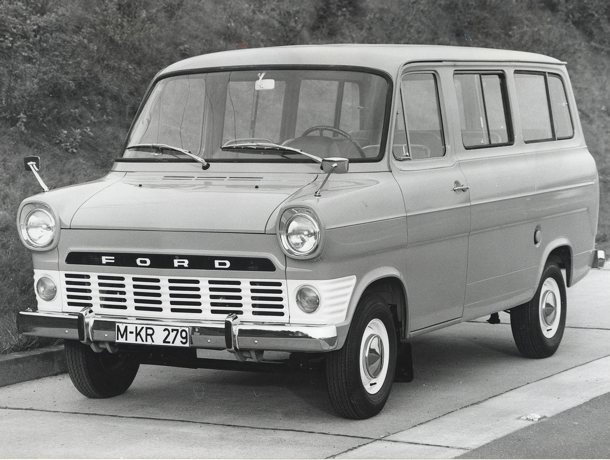 This archival image documents the 1965 Ford Transit Mark I closeup on scenic road and is preserved in the Ford Heritage Vault as part of Ford Motor Company's historic photographic archive. Free for personal, non-commercial use. Ford Heritage Vault...