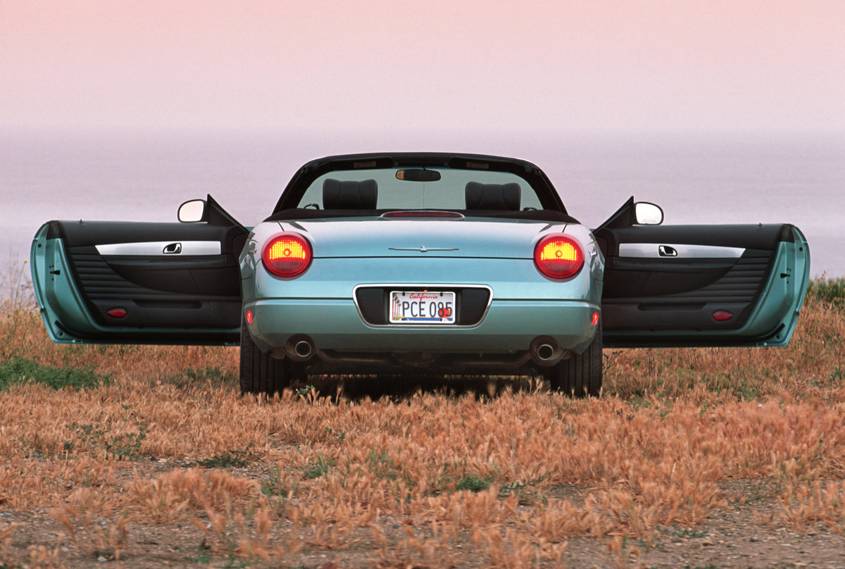 This archival image documents the 2002 Ford Thunderbird convertible scenic with doors open and is preserved in the Ford Heritage Vault as part of Ford Motor Company's historic photographic archive. Free for personal, non-commercial use. Ford Herit...