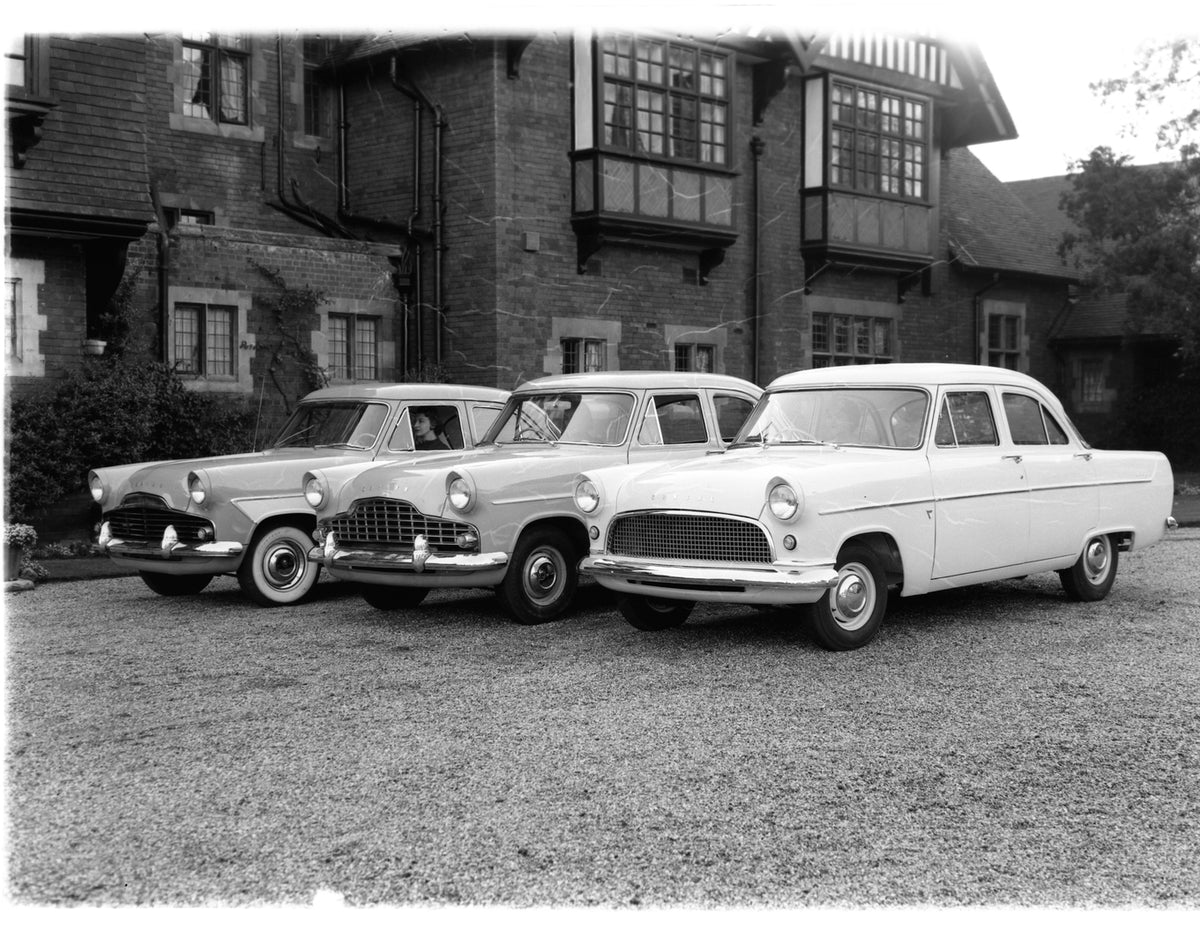 This archival image documents the 1955 Ford Consul Mark II, Ford Zephyr MK II, and Ford Zodiac MK II at Ingatestone in Essex, England and is preserved in the Ford Heritage Vault as part of Ford Motor Company's historic photographic archive. Free f...