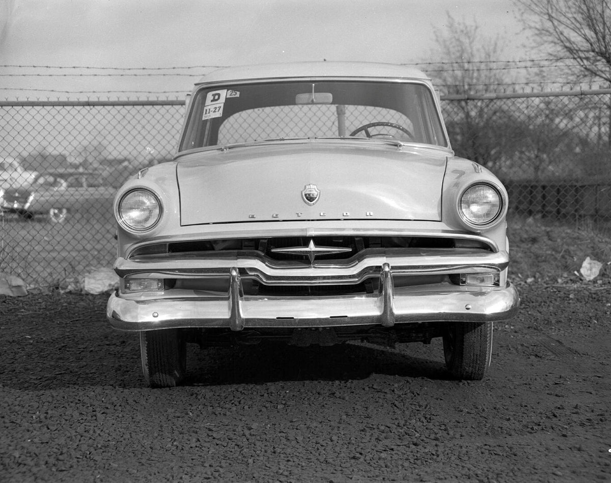 This archival image documents the 1953 Meteor Crestline Victoria Coupe closeup front view AR-2007-5 and is preserved in the Ford Heritage Vault as part of Ford Motor Company's historic photographic archive. Free for personal, non-commercial use. F...