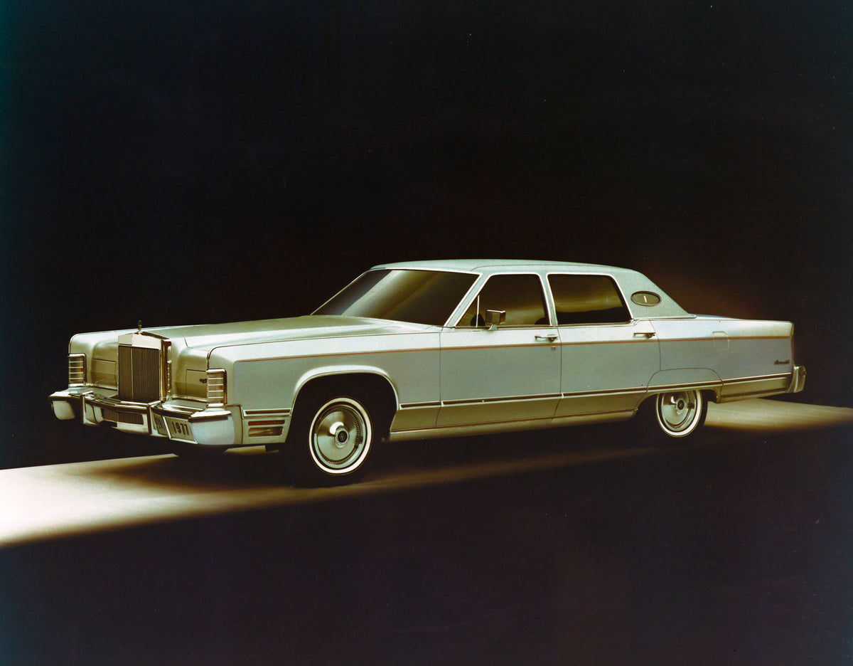 This archival image documents the 1977 Lincoln Continental four-door and is preserved in the Ford Heritage Vault as part of Ford Motor Company's historic photographic archive. Free for personal, non-commercial use. Ford Heritage Vault reference AR...
