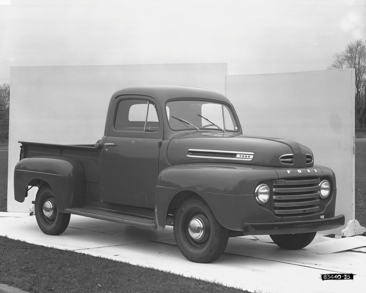 This archival image documents the 1948 Ford pickup truck and is preserved in the Ford Heritage Vault as part of Ford Motor Company's historic photographic archive. Free for personal, non-commercial use. Ford Heritage Vault reference AR-2008-8.1.4....