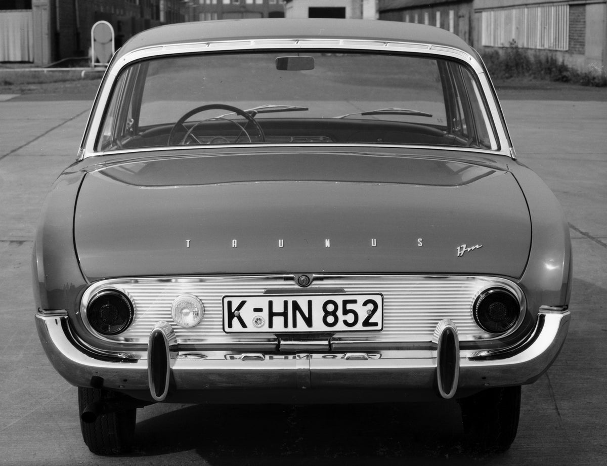 This archival image documents the 1960 Ford Taunus 17M P3 rear view closeup and is preserved in the Ford Heritage Vault as part of Ford Motor Company's historic photographic archive. Free for personal, non-commercial use. Ford Heritage Vault refer...