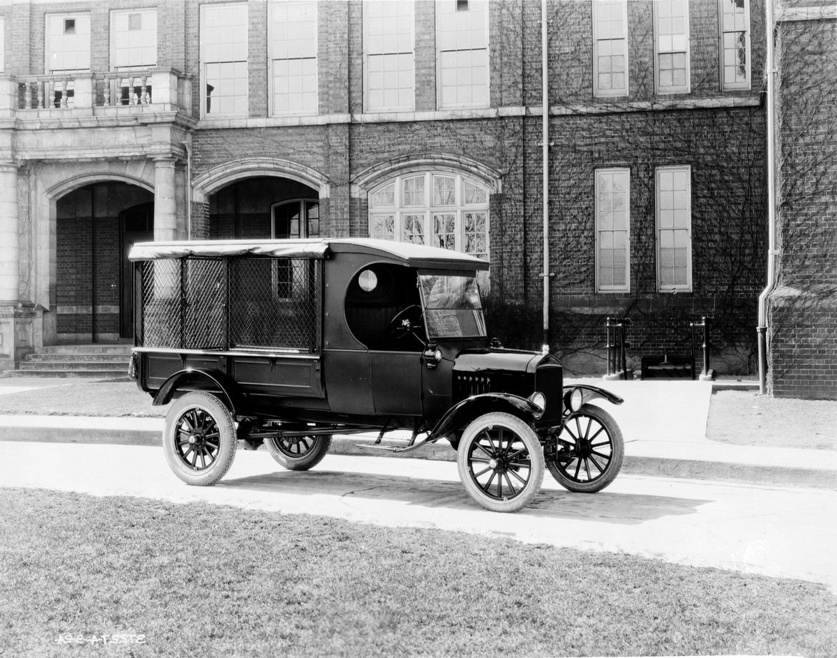 This archival image documents the 1924 Ford Model T truck and is preserved in the Ford Heritage Vault as part of Ford Motor Company's historic photographic archive. Free for personal, non-commercial use. Ford Heritage Vault reference AR-2008-8.1.4...