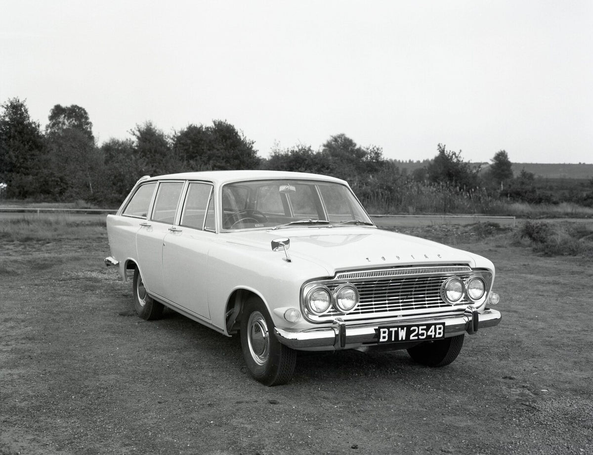 This archival image documents the 1964 Ford Zodiac Mark II Estate Car in scenic field with trees and is preserved in the Ford Heritage Vault as part of Ford Motor Company's historic photographic archive. Free for personal, non-commercial use. Ford...