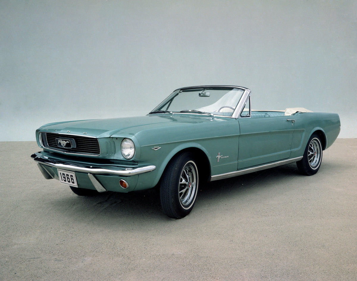 This archival image documents the 1966 Ford Mustang convertible in Tahoe Turquiose and is preserved in the Ford Heritage Vault as part of Ford Motor Company's historic photographic archive. Free for personal, non-commercial use. Ford Heritage Vaul...