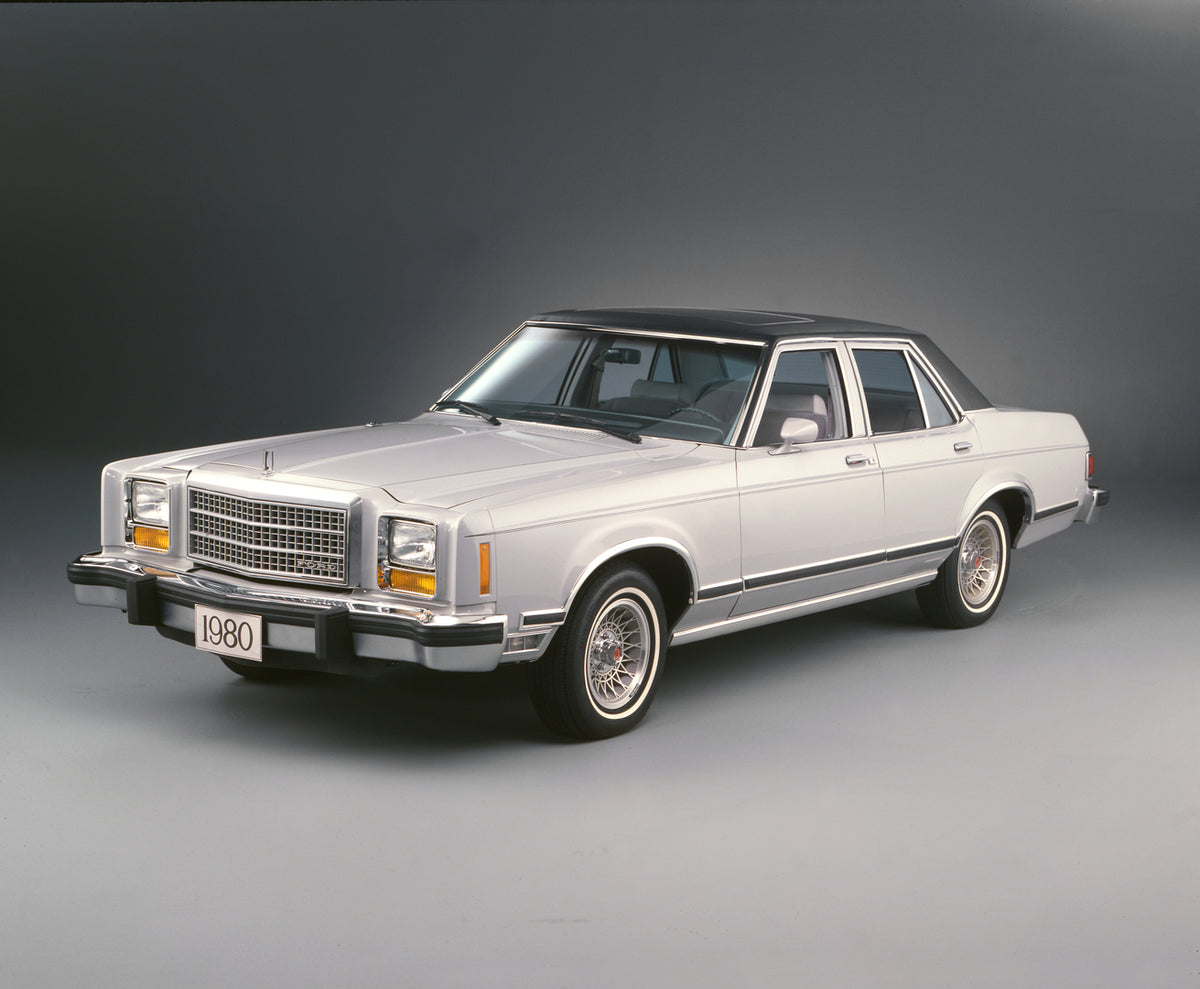 This archival image documents the 1980 Ford Granada Ghia four-door and is preserved in the Ford Heritage Vault as part of Ford Motor Company's historic photographic archive. Free for personal, non-commercial use. Ford Heritage Vault reference AR-2...
