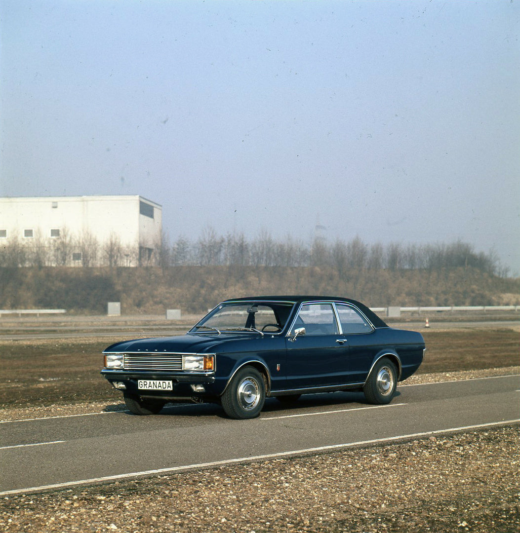 This archival image documents the 1973 Ford Granada Mark I on scenic road and is preserved in the Ford Heritage Vault as part of Ford Motor Company's historic photographic archive. Free for personal, non-commercial use. Ford Heritage Vault referen...