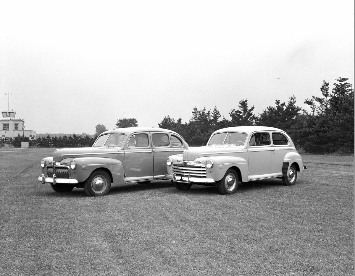 This archival image documents the 1946 Ford Super Deluxe compared to 1942 Ford Super Deluxe and is preserved in the Ford Heritage Vault as part of Ford Motor Company's historic photographic archive. Free for personal, non-commercial use. Ford Heri...