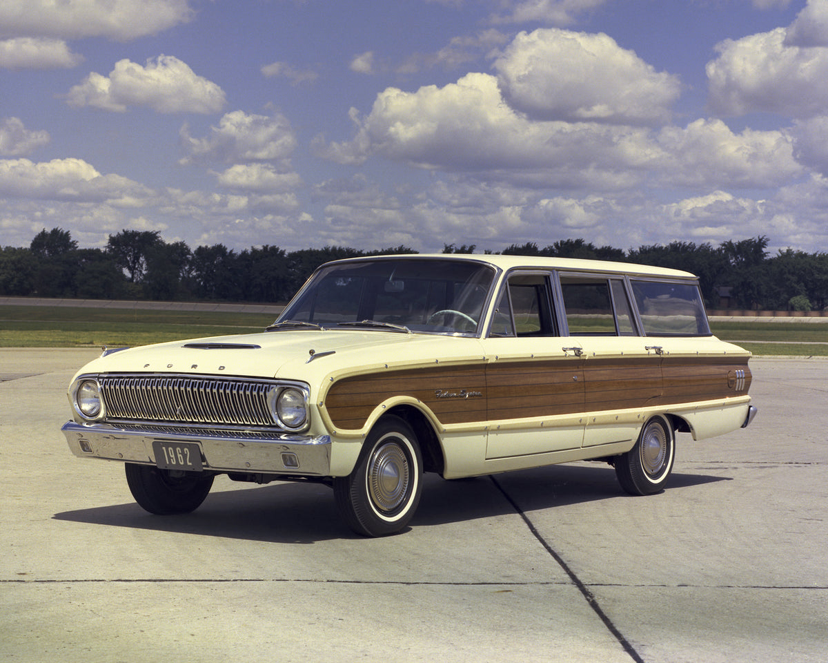 This archival image documents the 1962 Ford Falcon Squire station wagon and is preserved in the Ford Heritage Vault as part of Ford Motor Company's historic photographic archive. Free for personal, non-commercial use. Ford Heritage Vault reference...