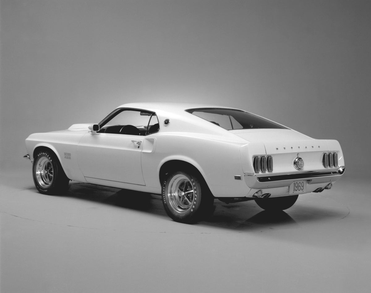 This archival image documents the 1969 Ford Mustang Boss 429 fastback in studio and is preserved in the Ford Heritage Vault as part of Ford Motor Company's historic photographic archive. Free for personal, non-commercial use. Ford Heritage Vault r...