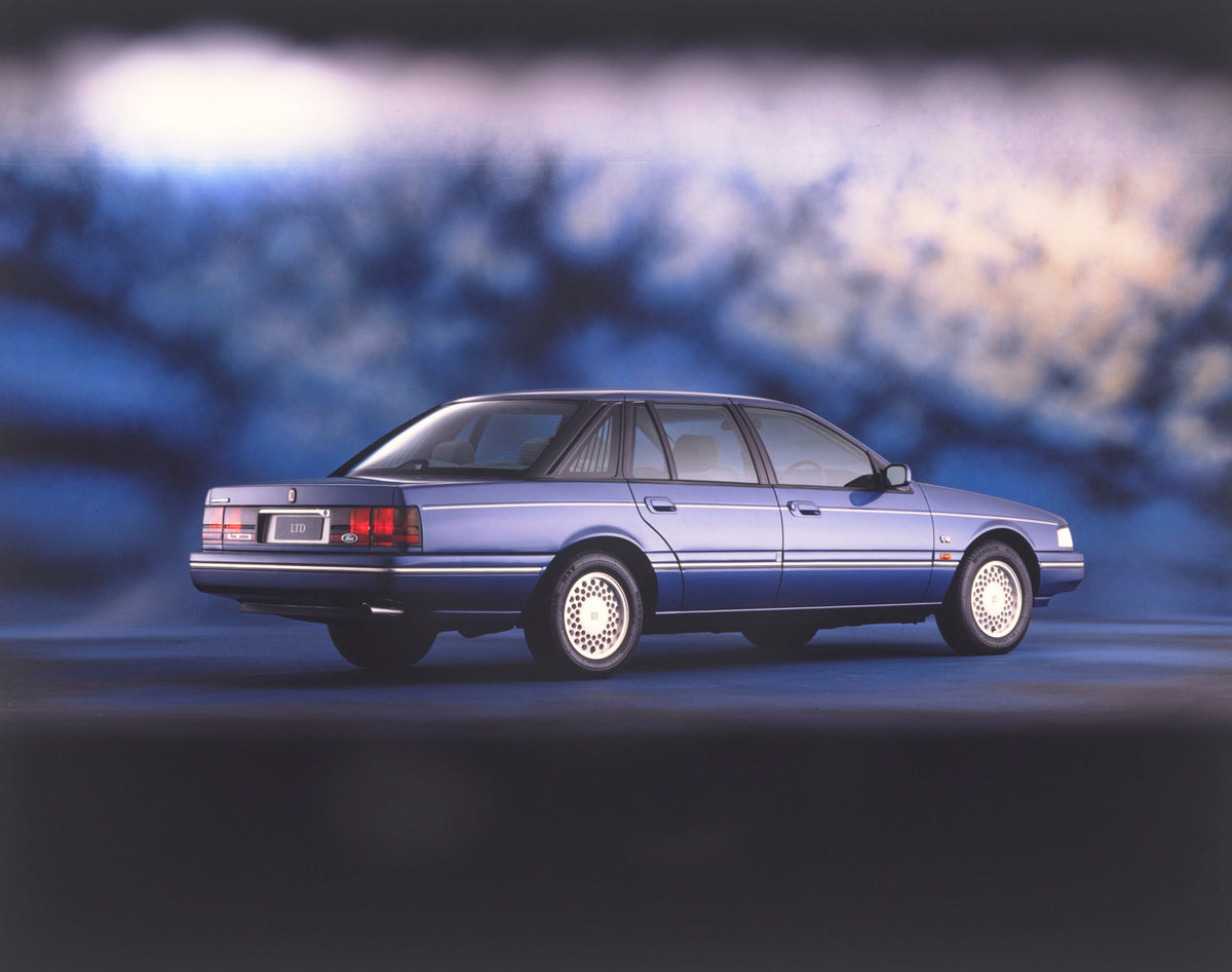 This archival image documents the 1990 Ford LTD Sedan 3/4 Rear View FAP-2011-3 and is preserved in the Ford Heritage Vault as part of Ford Motor Company's historic photographic archive. Free for personal, non-commercial use. Ford Heritage Vault re...