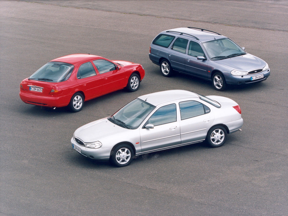 This archival image documents the 1998 Ford Mondeo Mark II range aerial view and is preserved in the Ford Heritage Vault as part of Ford Motor Company's historic photographic archive. Free for personal, non-commercial use. Ford Heritage Vault refe...