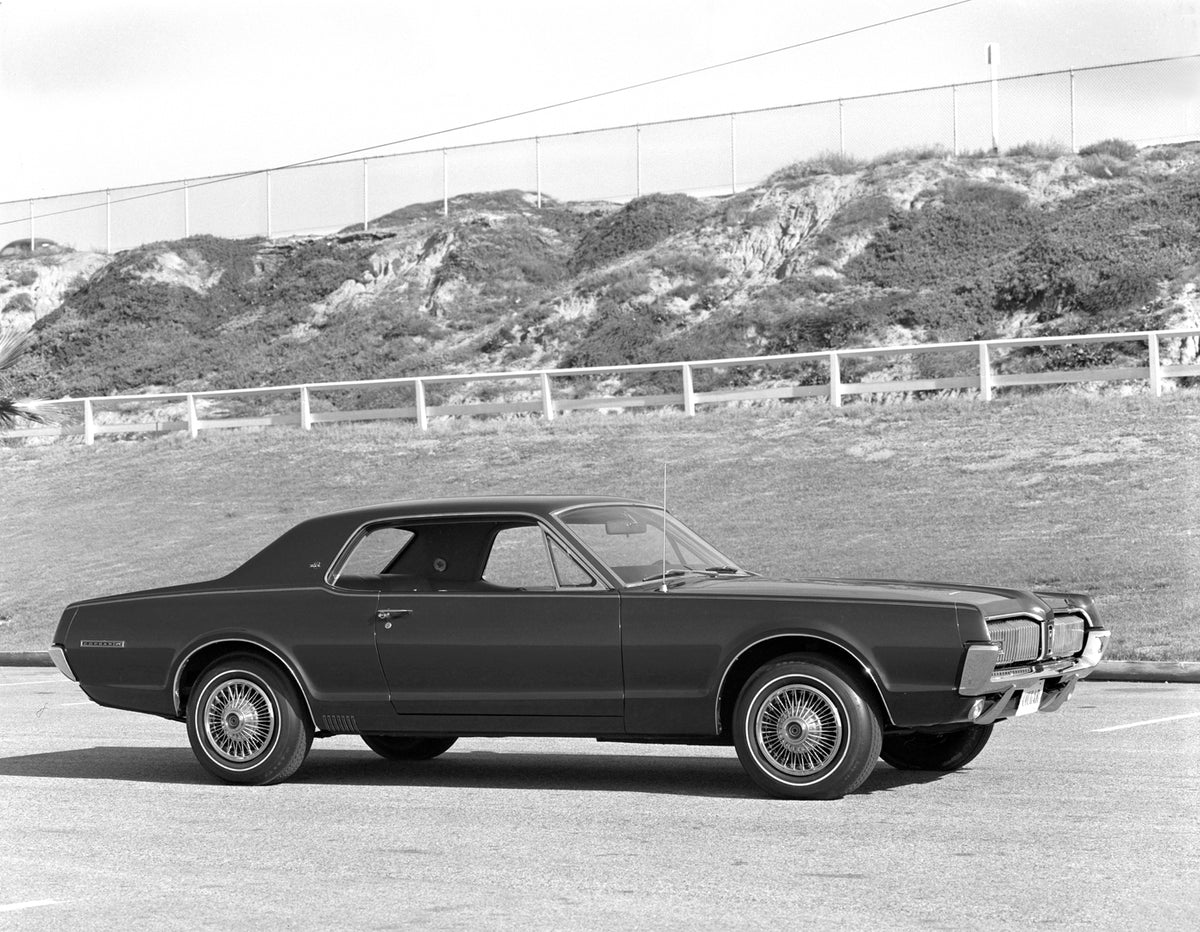 This archival image documents the 1967 Mercury Cougar hardtop with Hills in Background and is preserved in the Ford Heritage Vault as part of Ford Motor Company's historic photographic archive. Free for personal, non-commercial use. Ford Heritage ...