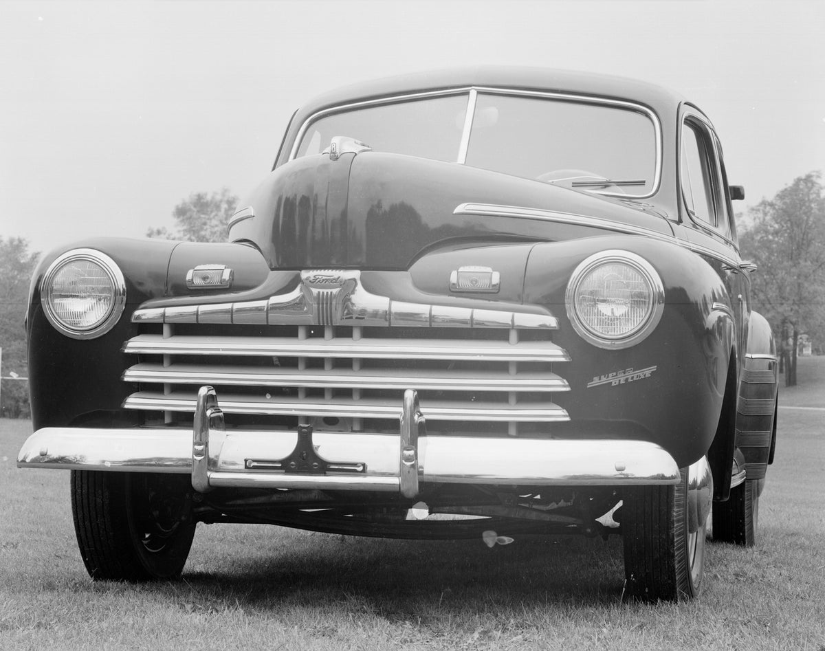 This archival image documents the 1946 Ford Super DeLuxe sedan and is preserved in the Ford Heritage Vault as part of Ford Motor Company's historic photographic archive. Free for personal, non-commercial use. Ford Heritage Vault reference AR-2008-...