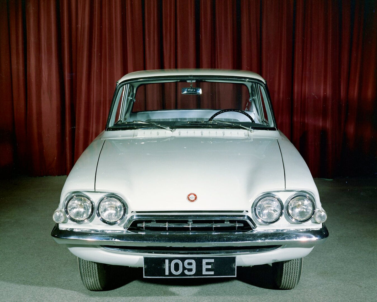 This archival image documents the 1960 Consul Classic 600 109E front view in studio and is preserved in the Ford Heritage Vault as part of Ford Motor Company's historic photographic archive. Free for personal, non-commercial use. Ford Heritage Vau...