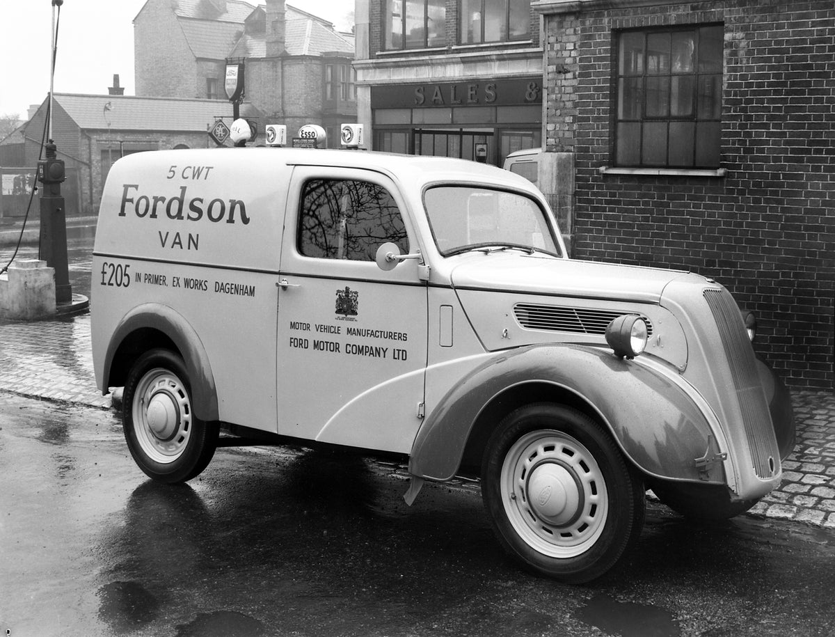 This archival image documents the 1948 Ford Fordson E83W 5 CWT Van on city street and is preserved in the Ford Heritage Vault as part of Ford Motor Company's historic photographic archive. Free for personal, non-commercial use. Ford Heritage Vault...