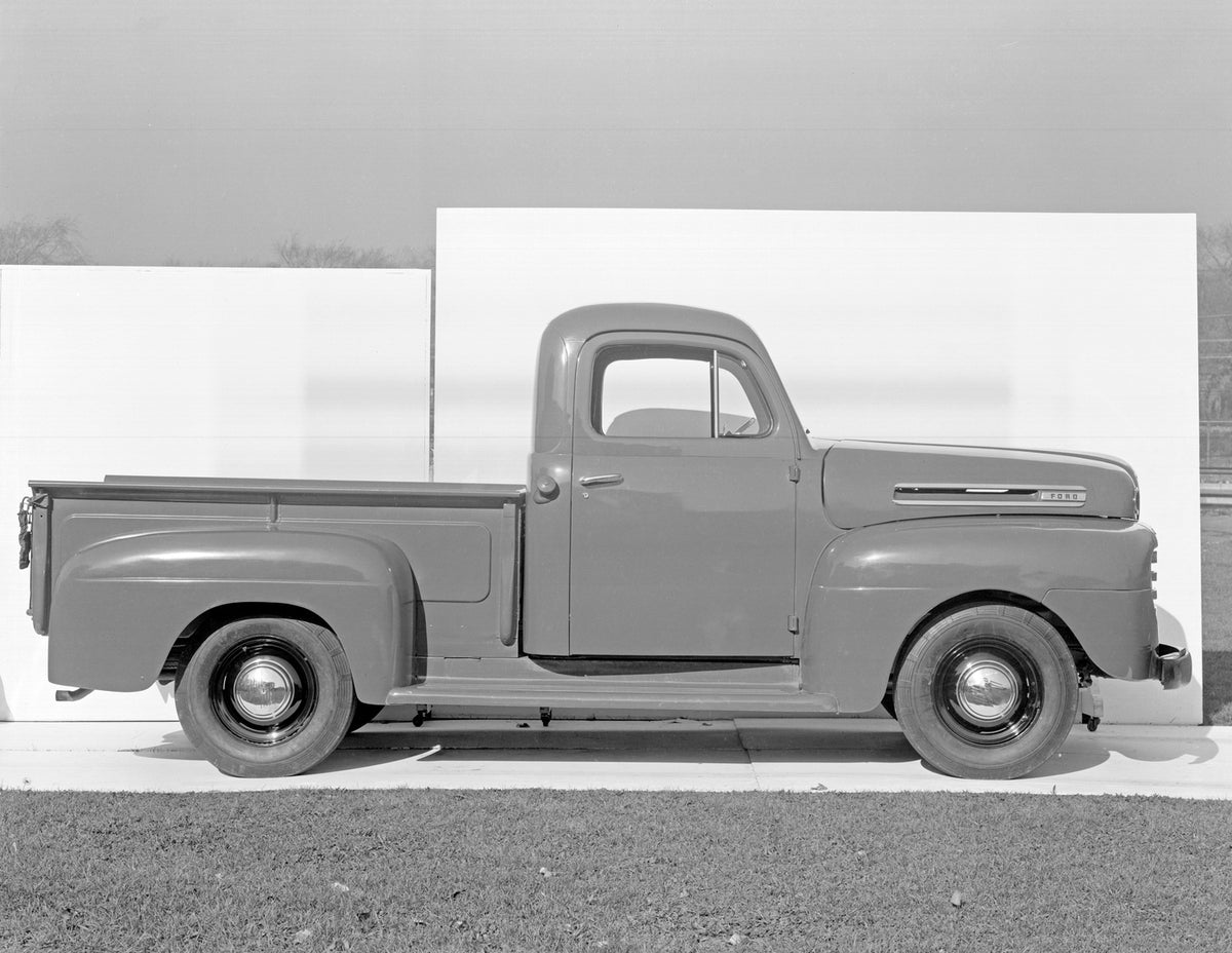 This archival image documents the 1948 Ford pickup truck and is preserved in the Ford Heritage Vault as part of Ford Motor Company's historic photographic archive. Free for personal, non-commercial use. Ford Heritage Vault reference AR-2008-8.1.4....