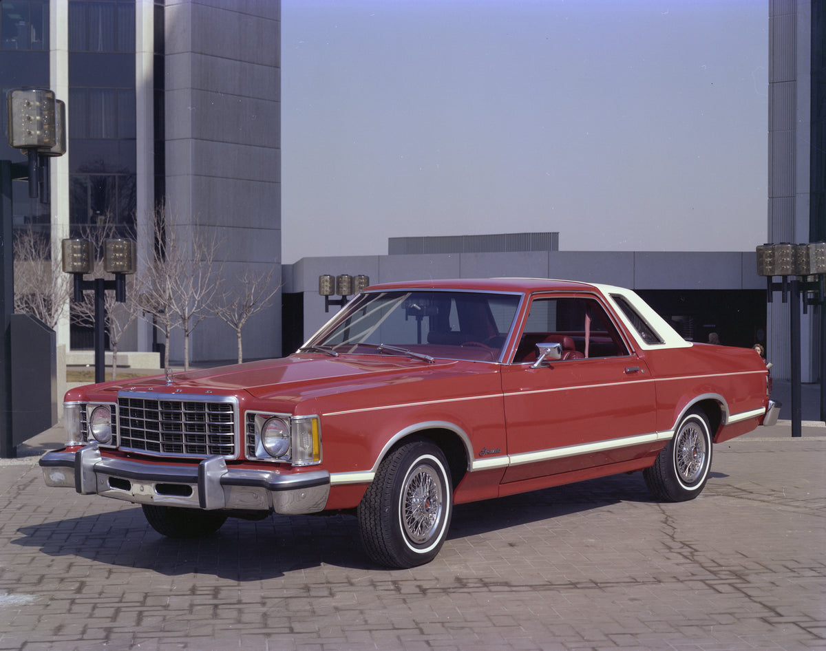 This archival image documents the 1977 Ford Granada Ghia two-door and is preserved in the Ford Heritage Vault as part of Ford Motor Company's historic photographic archive. Free for personal, non-commercial use. Ford Heritage Vault reference AR-20...