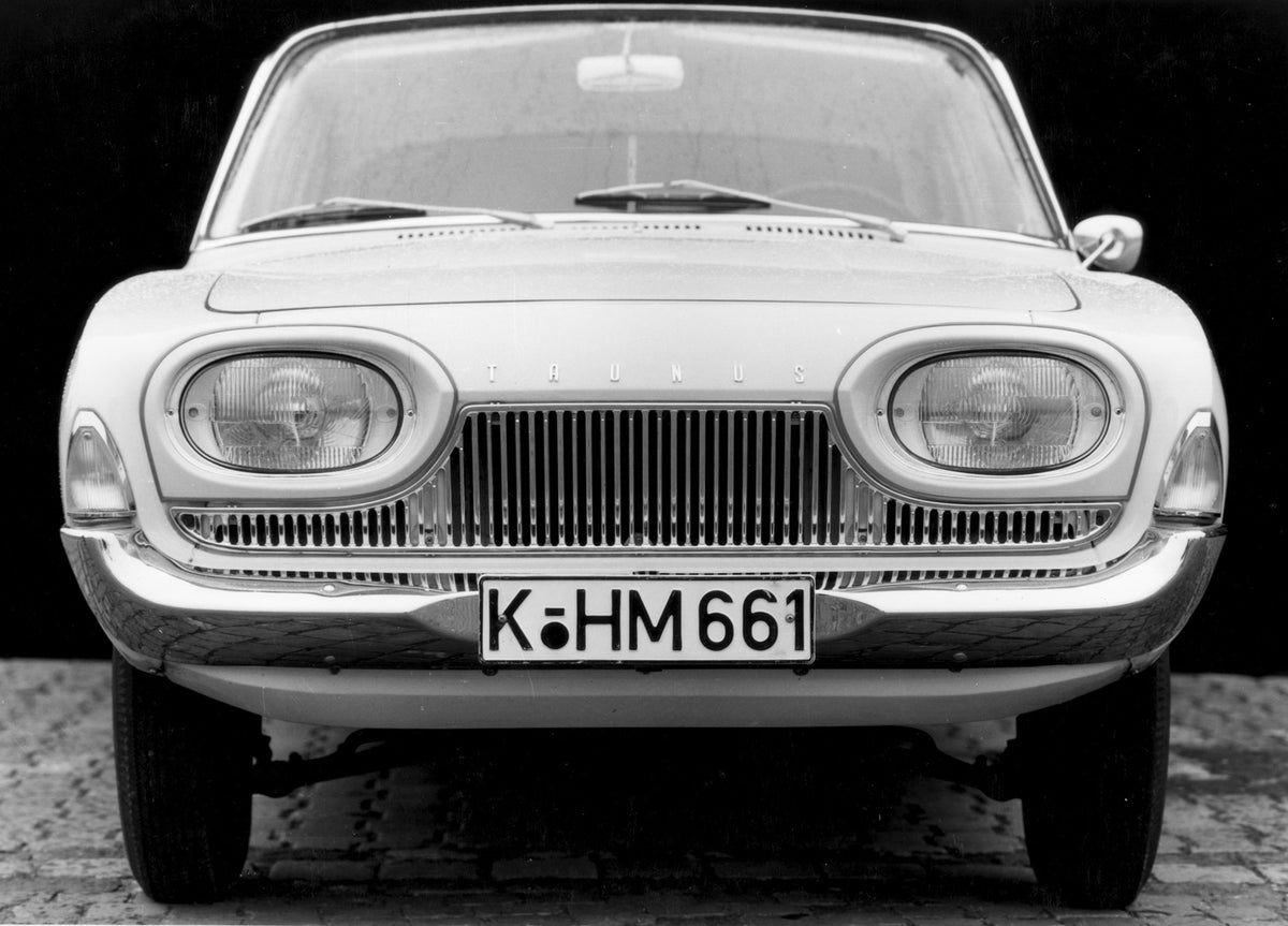 This archival image documents the 1960 Ford Taunus 17M P3 front view closeup and is preserved in the Ford Heritage Vault as part of Ford Motor Company's historic photographic archive. Free for personal, non-commercial use. Ford Heritage Vault refe...