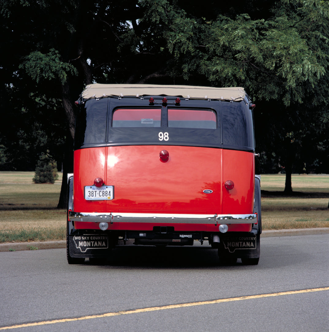 This archival image documents the 1936-1939 Glacier Park Red Bus and is preserved in the Ford Heritage Vault as part of Ford Motor Company's historic photographic archive. Free for personal, non-commercial use. Ford Heritage Vault reference AR-200...