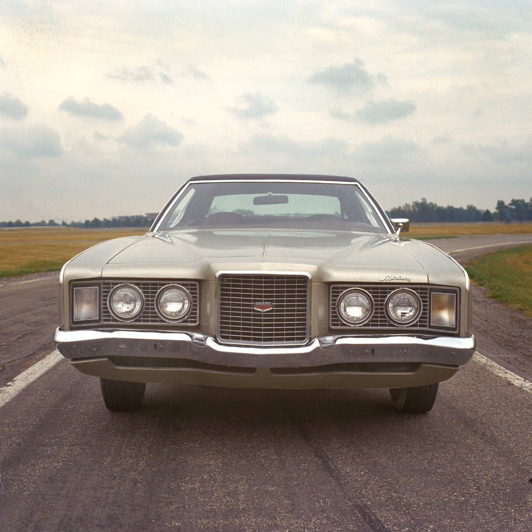 This archival image documents the 1972 Mercury Montego MX front end on Road and is preserved in the Ford Heritage Vault as part of Ford Motor Company's historic photographic archive. Free for personal, non-commercial use. Ford Heritage Vault refer...