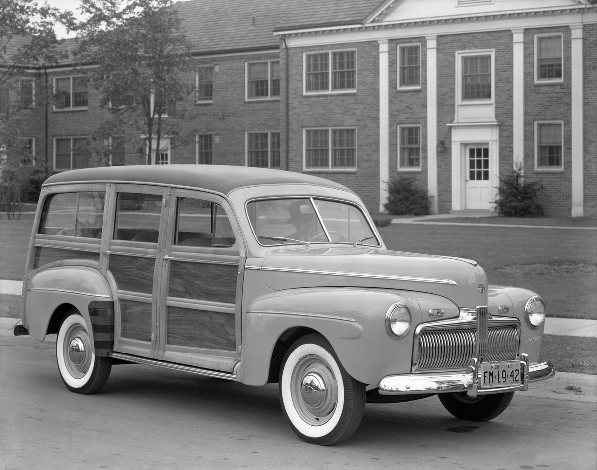 This archival image documents the 1942 Ford Super Deluxe station wagon at Ford Foundation and is preserved in the Ford Heritage Vault as part of Ford Motor Company's historic photographic archive. Free for personal, non-commercial use. Ford Herita...