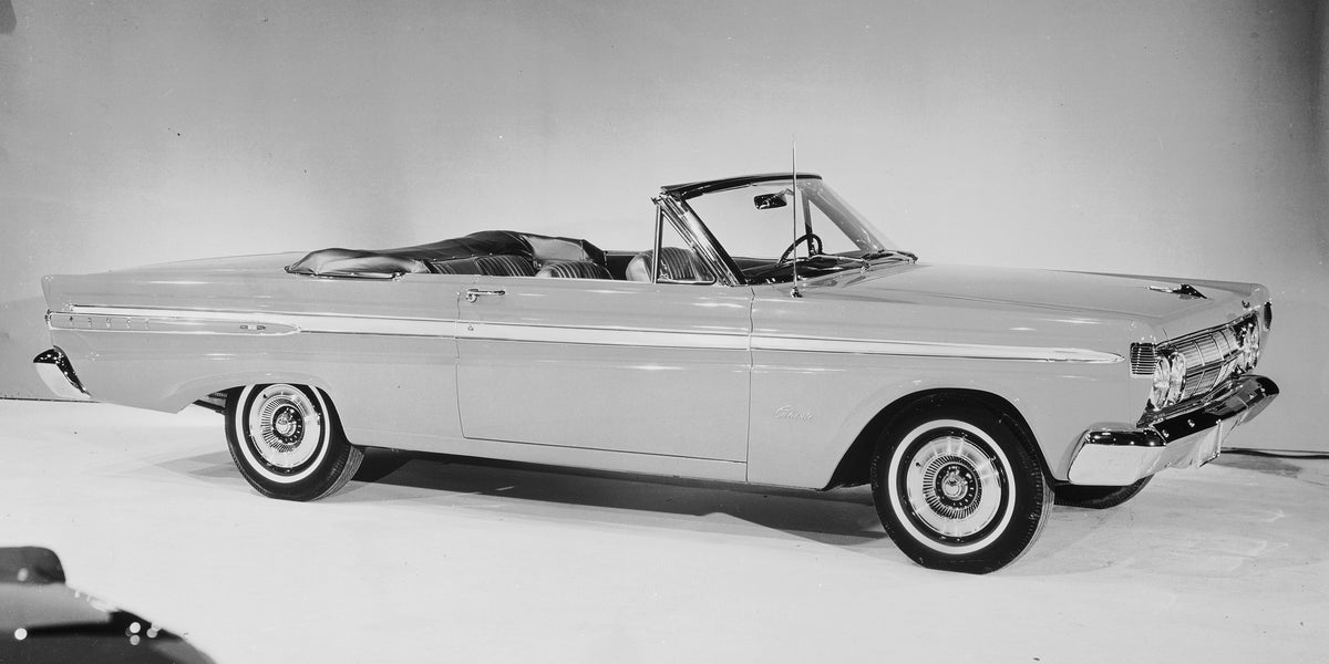This archival image documents the 1964 Mercury Comet Caliente convertible and is preserved in the Ford Heritage Vault as part of Ford Motor Company's historic photographic archive. Free for personal, non-commercial use. Ford Heritage Vault referen...